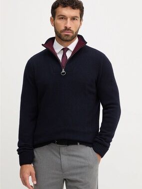 Barbour Nelson Essential Lambswool Half Zip Sweater Navy M